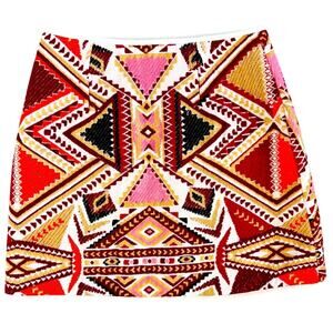 Topshop Geometric Mini Skirt - Red, Pink, Black, White